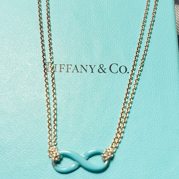 Tiffany & Co. Jewelry - Tiffany & Co. 💯% Auth Turquoise Enamel Infinity Necklace w/Pouch ✨EUC✨